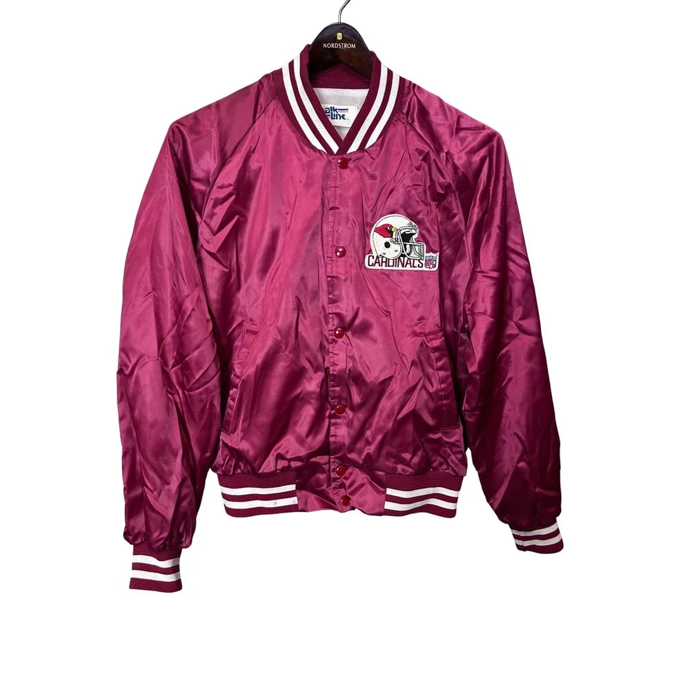 Vtg Chalk‎ Line Mens Large Burgundy Arizona Cardinals Satin Bomber Jacket NFL